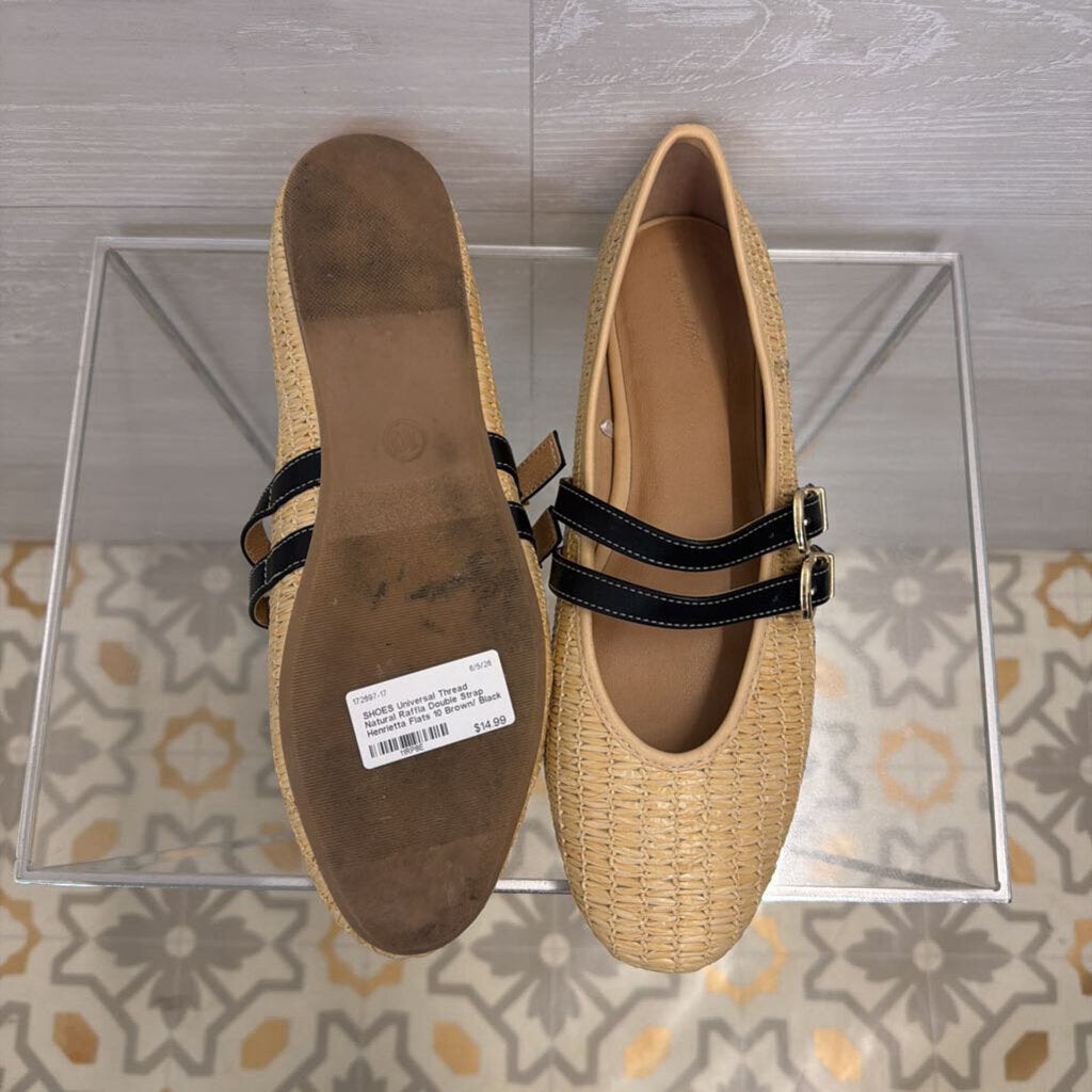 Natural Raffia Double Strap Henrietta Flats 10