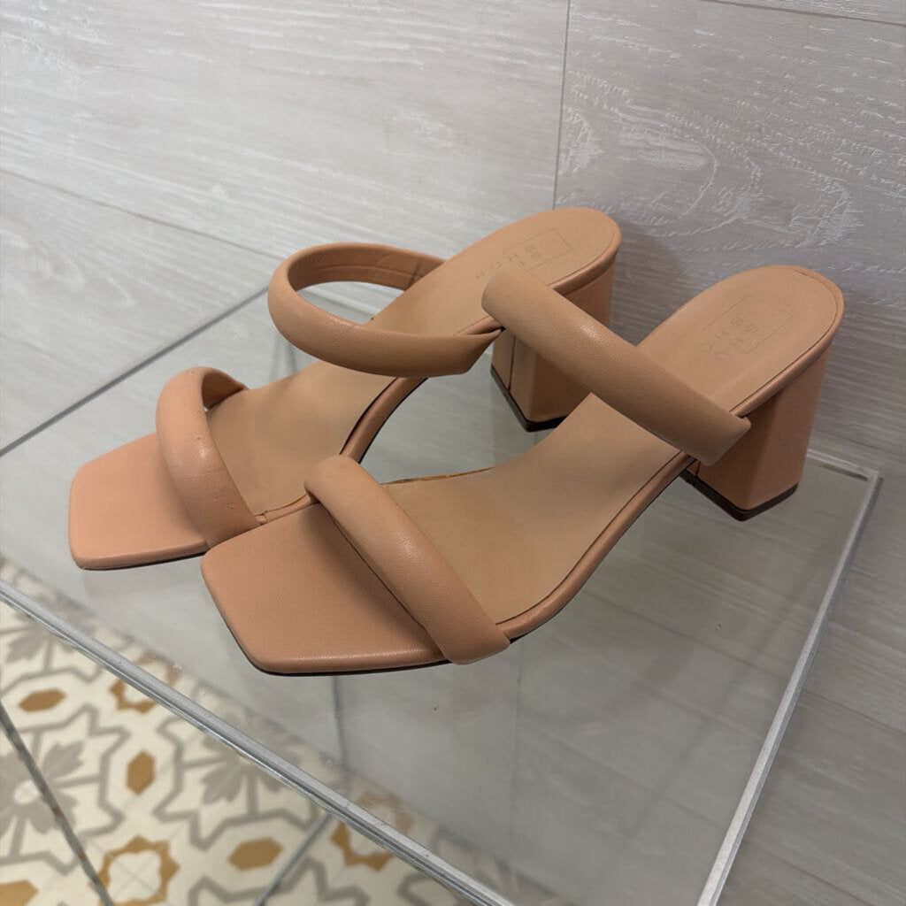 Shu Shop Beige Double Strap Farah Block Heels 11