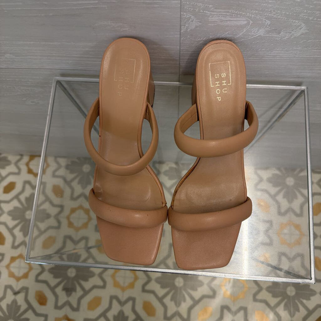Shu Shop Beige Double Strap Farah Block Heels 11