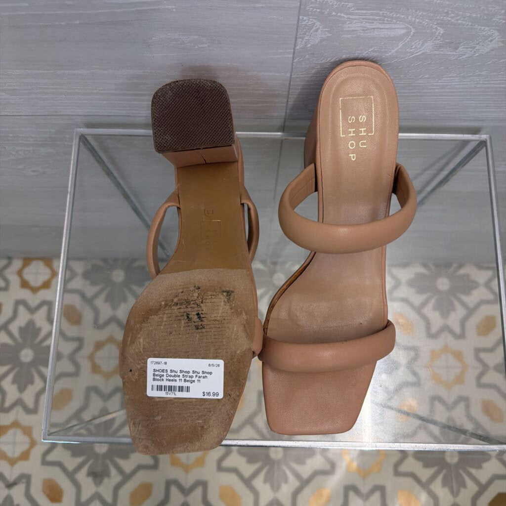 Shu Shop Beige Double Strap Farah Block Heels 11