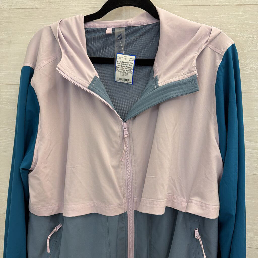 Lou and Grey Purple/ Blue Color Block Zip Up Hooded Athletic Jacket Large
