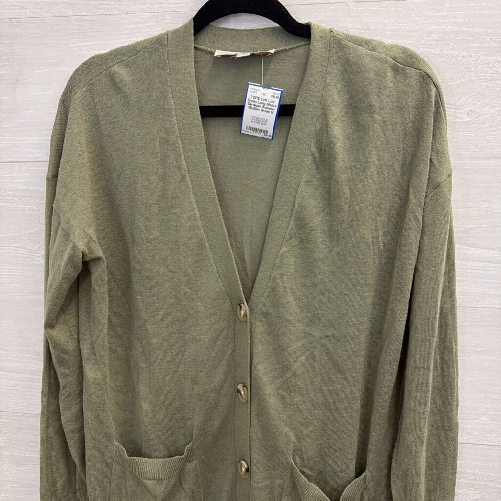Loft Green Long Sleeve Cardigan Sweater Medium