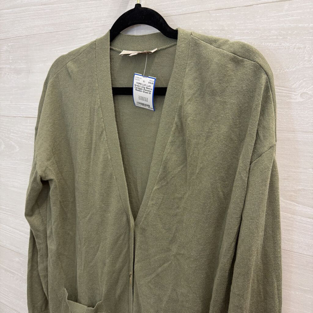 Loft Green Long Sleeve Cardigan Sweater Medium