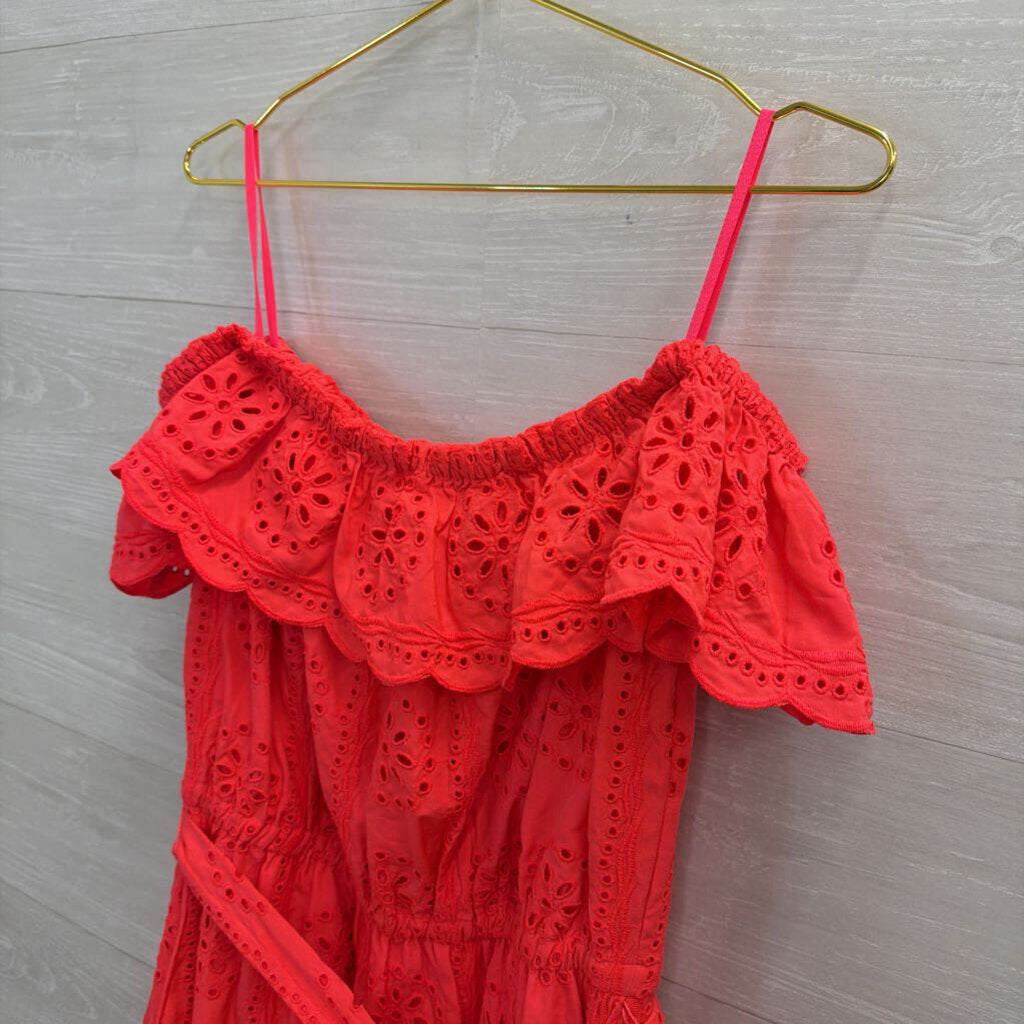 Lilly Pultizer Bright Coral Eyelet Off Shoulder Tie Waist Maxi Dress Extra Large