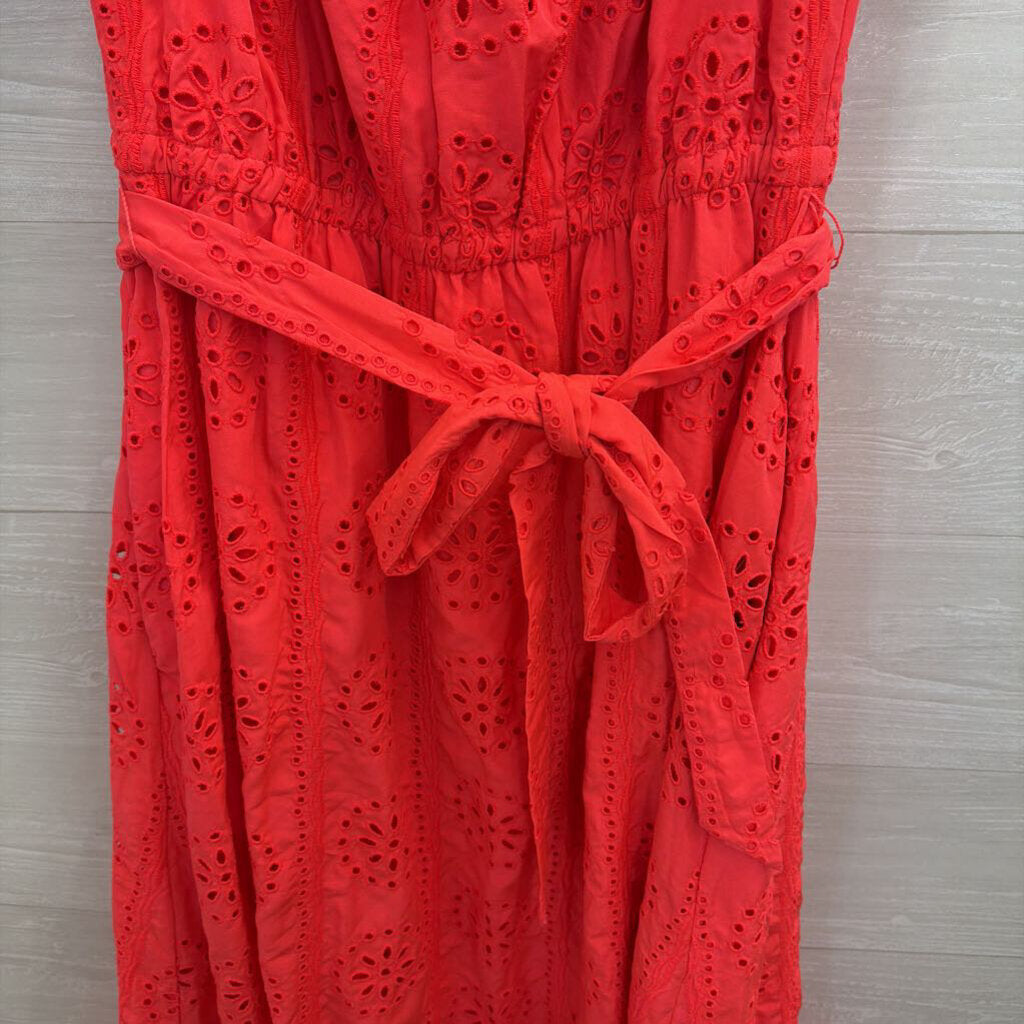 Lilly Pultizer Bright Coral Eyelet Off Shoulder Tie Waist Maxi Dress Extra Large