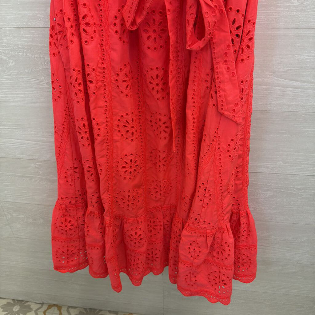 Lilly Pultizer Bright Coral Eyelet Off Shoulder Tie Waist Maxi Dress Extra Large