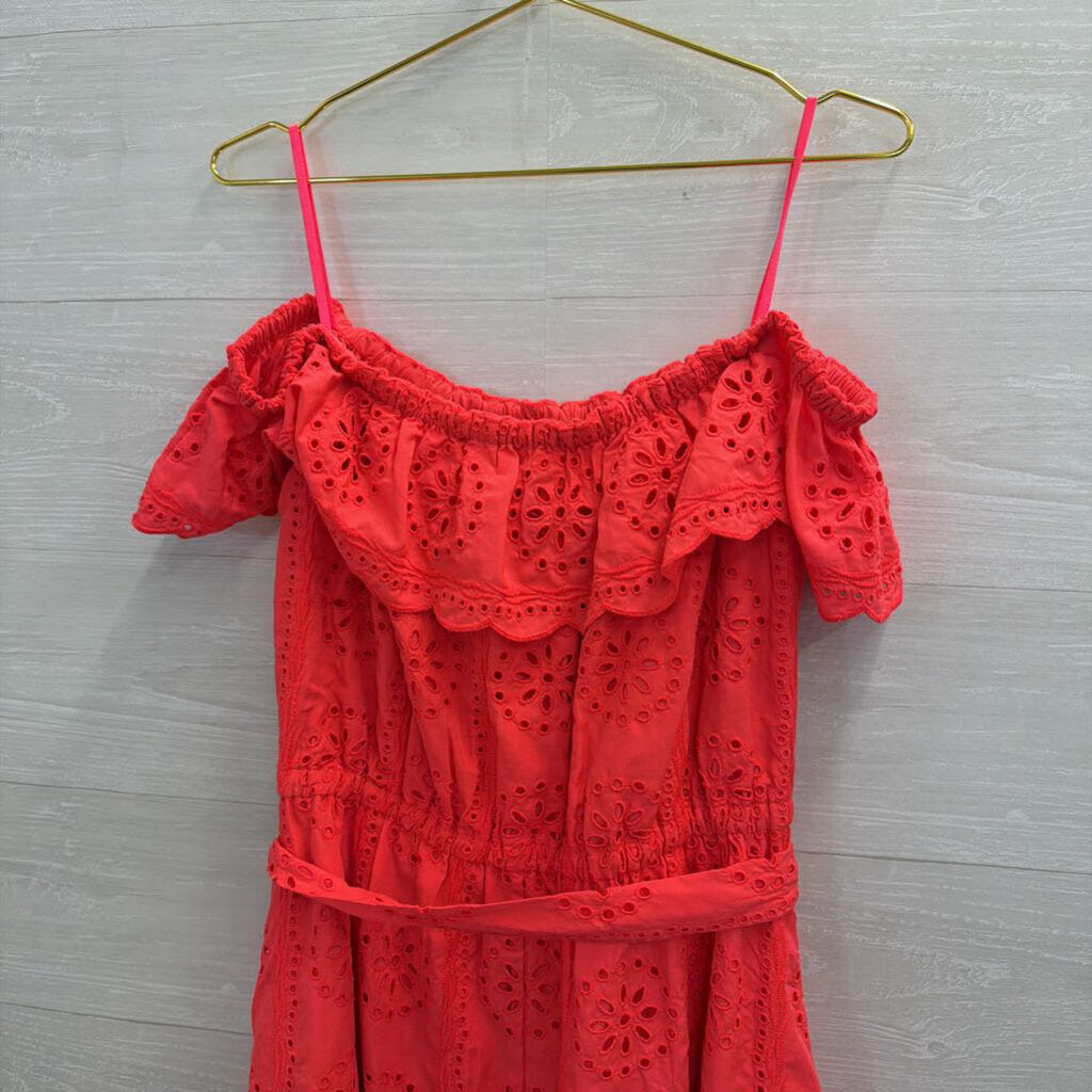 Lilly Pultizer Bright Coral Eyelet Off Shoulder Tie Waist Maxi Dress Extra Large