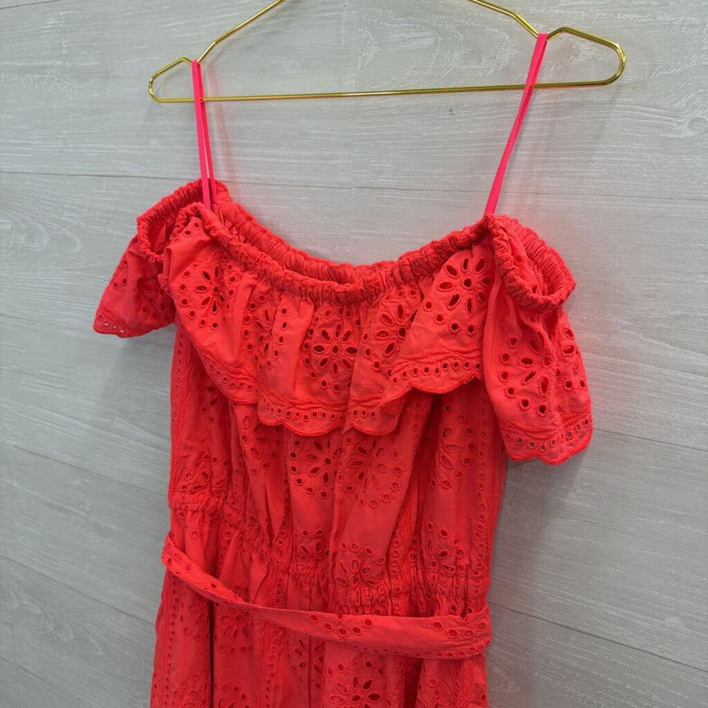 Lilly Pultizer Bright Coral Eyelet Off Shoulder Tie Waist Maxi Dress Extra Large