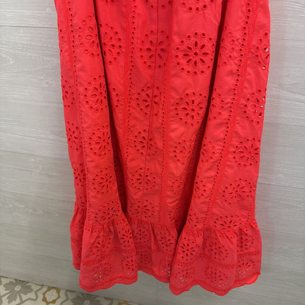 Lilly Pultizer Bright Coral Eyelet Off Shoulder Tie Waist Maxi Dress Extra Large