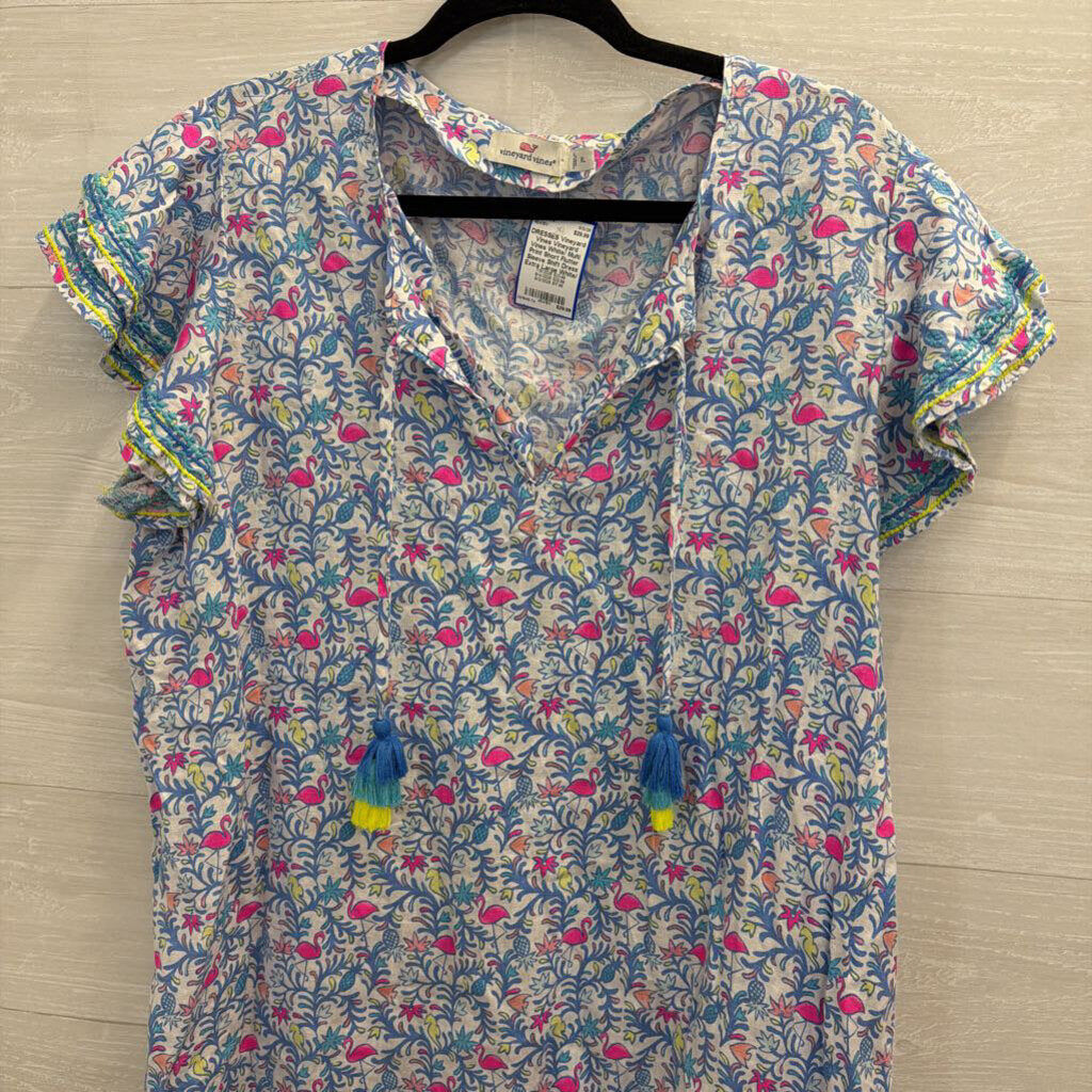 Vineyard Vines White/ Multi Print Short Flutter Sleeve Shift Dress Extra Large