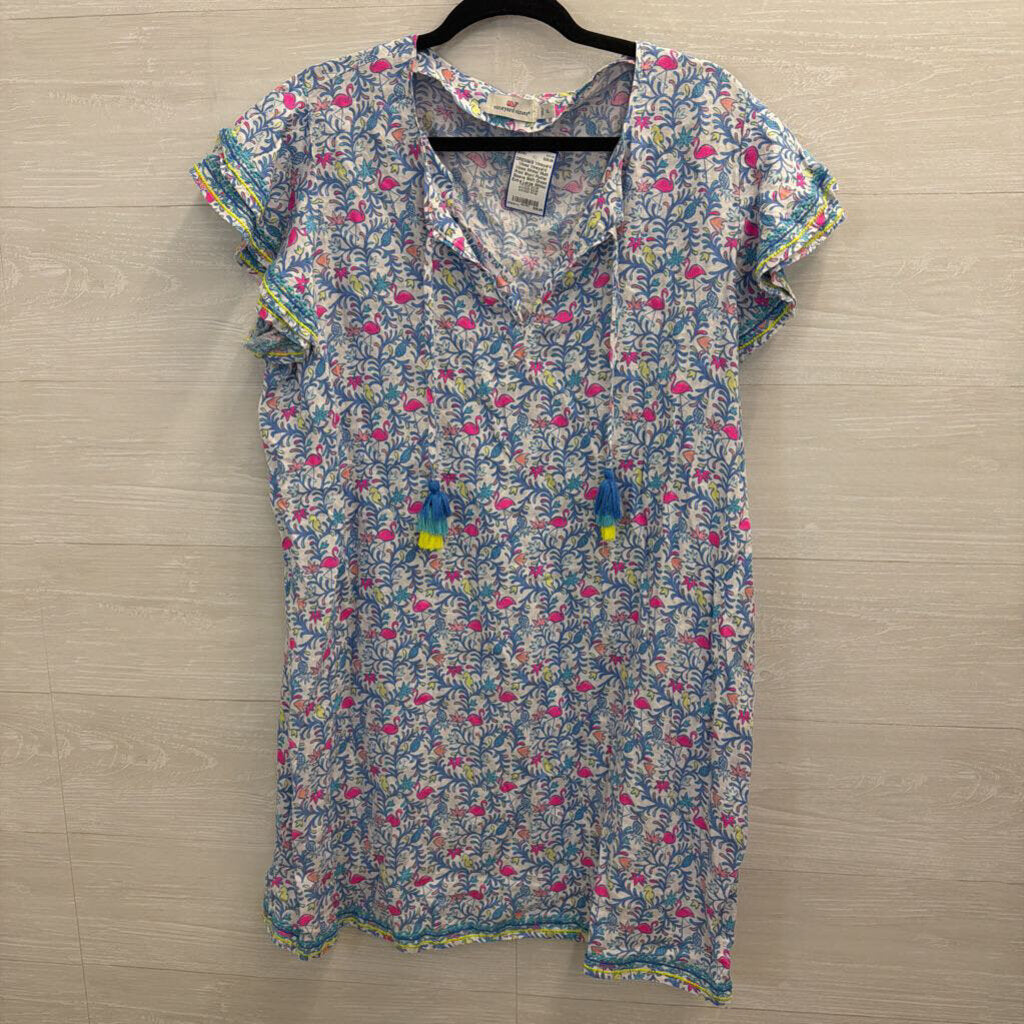 Vineyard Vines White/ Multi Print Short Flutter Sleeve Shift Dress Extra Large