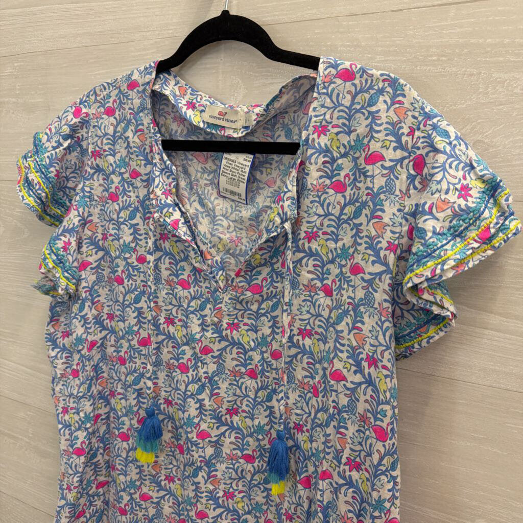 Vineyard Vines White/ Multi Print Short Flutter Sleeve Shift Dress Extra Large