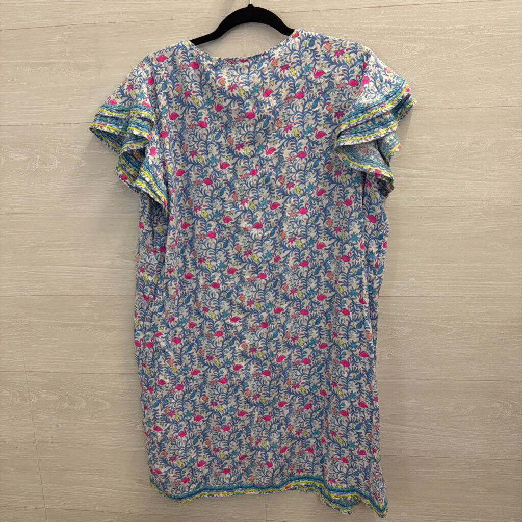 Vineyard Vines White/ Multi Print Short Flutter Sleeve Shift Dress Extra Large