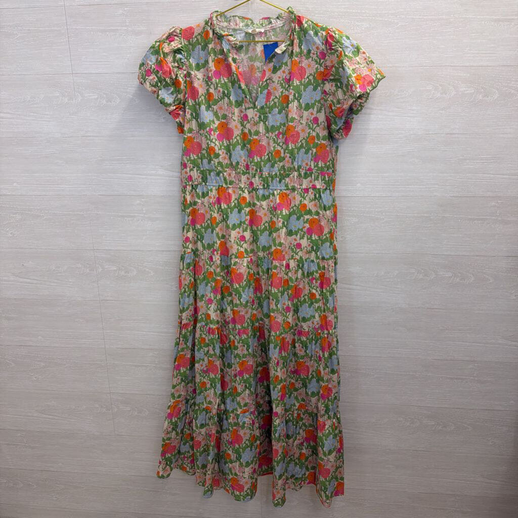 Entro White/ Multi Print Short Puff Sleeve Maxi Dress 1X