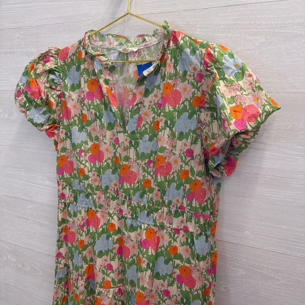 Entro White/ Multi Print Short Puff Sleeve Maxi Dress 1X