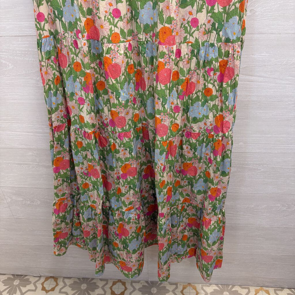 Entro White/ Multi Print Short Puff Sleeve Maxi Dress 1X