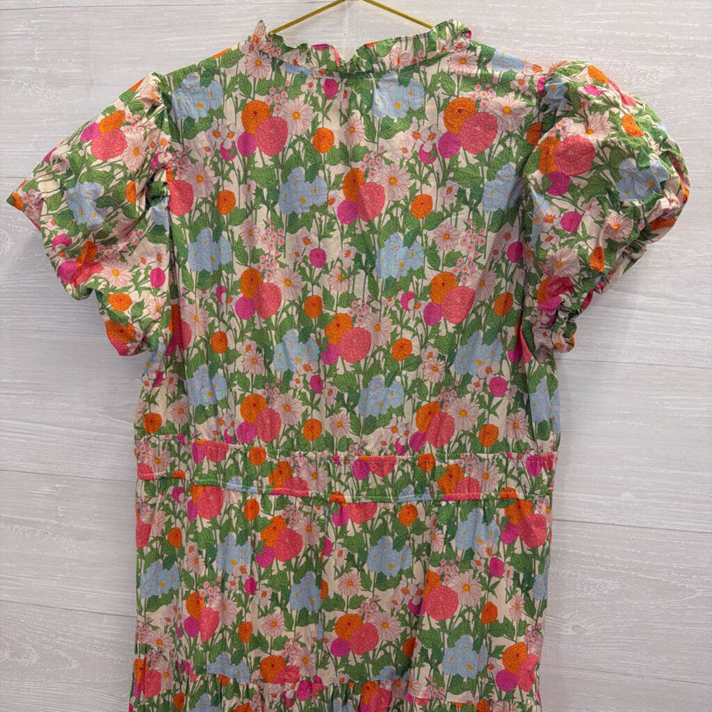 Entro White/ Multi Print Short Puff Sleeve Maxi Dress 1X