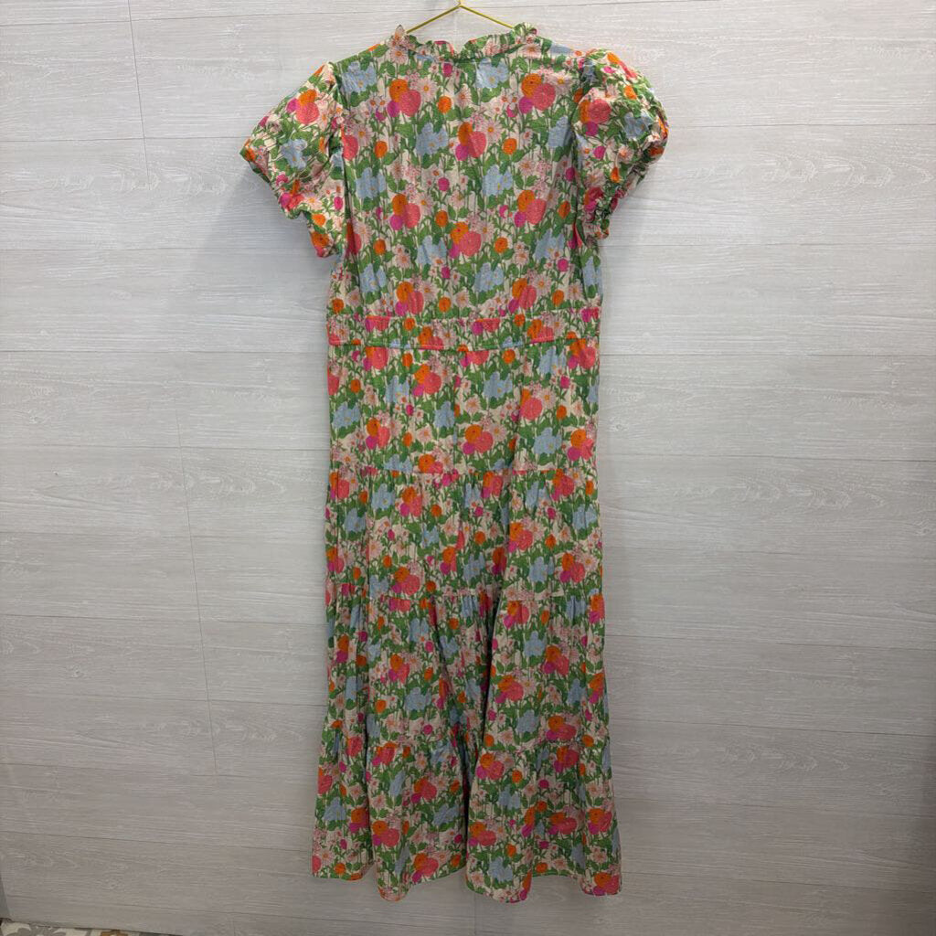 Entro White/ Multi Print Short Puff Sleeve Maxi Dress 1X