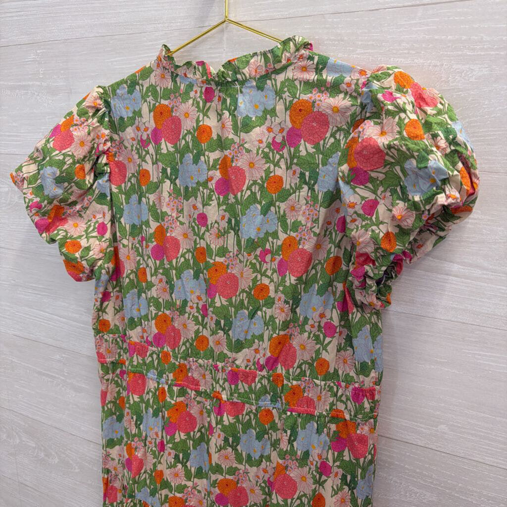 Entro White/ Multi Print Short Puff Sleeve Maxi Dress 1X