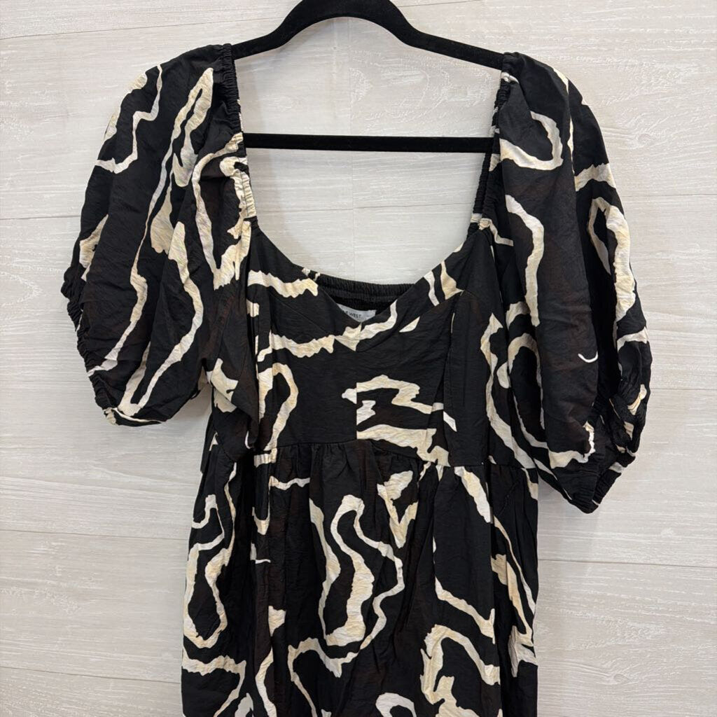 Nine West Black/ Cream Print Short Puff Sleeve Dress Extra Large