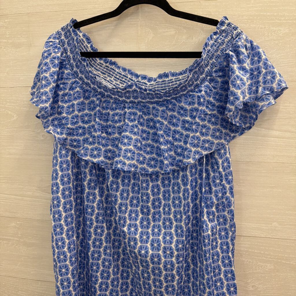 Vineyard Vines Blue/ White Print Off Shoulder Dress Extra Large