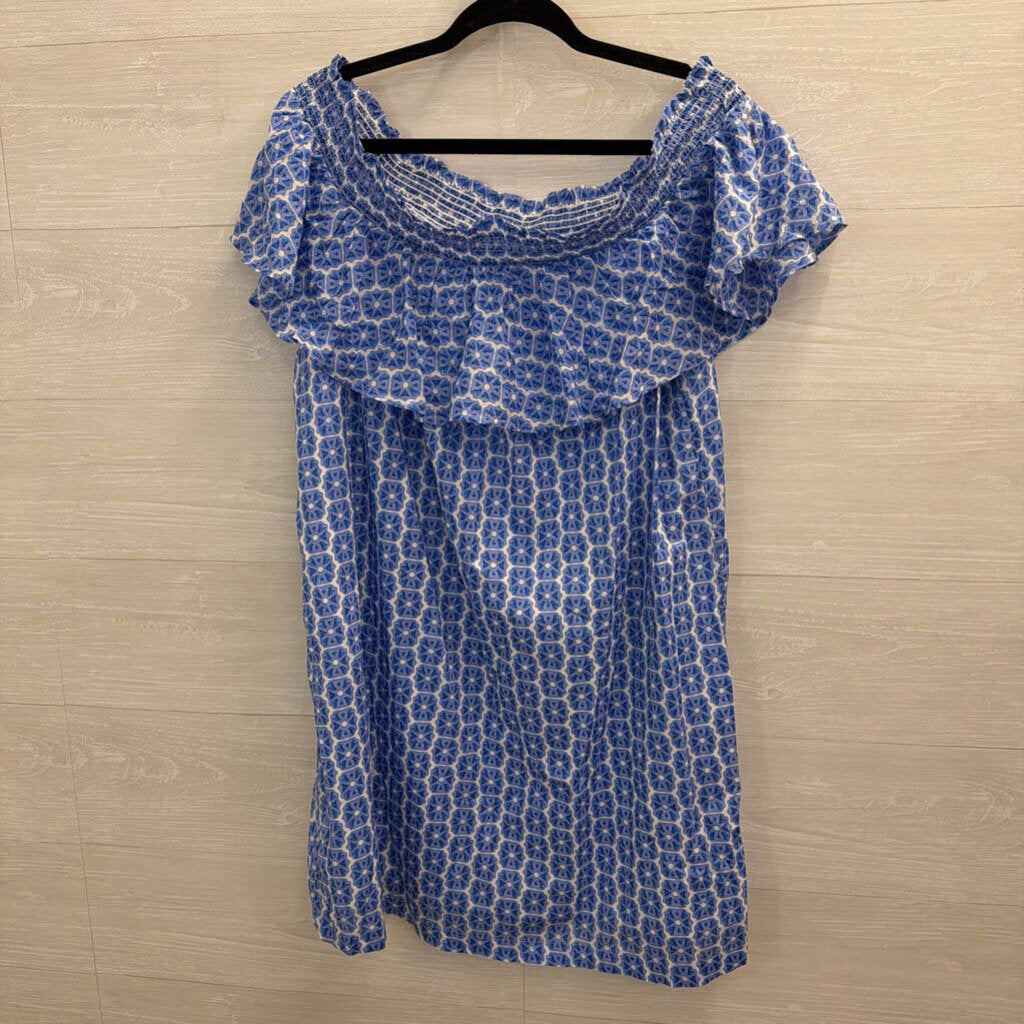 Vineyard Vines Blue/ White Print Off Shoulder Dress Extra Large