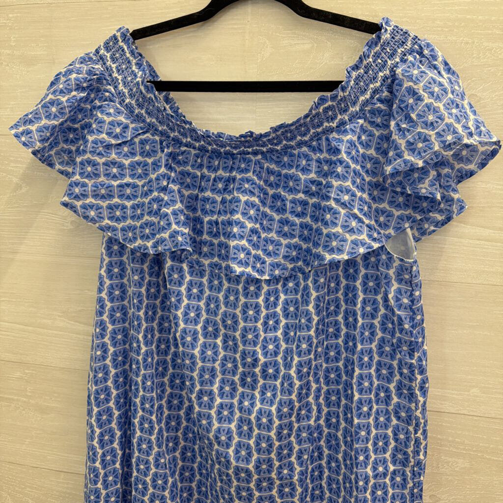 Vineyard Vines Blue/ White Print Off Shoulder Dress Extra Large
