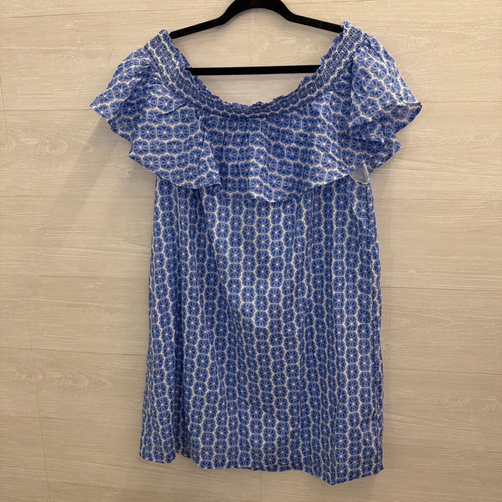 Vineyard Vines Blue/ White Print Off Shoulder Dress Extra Large