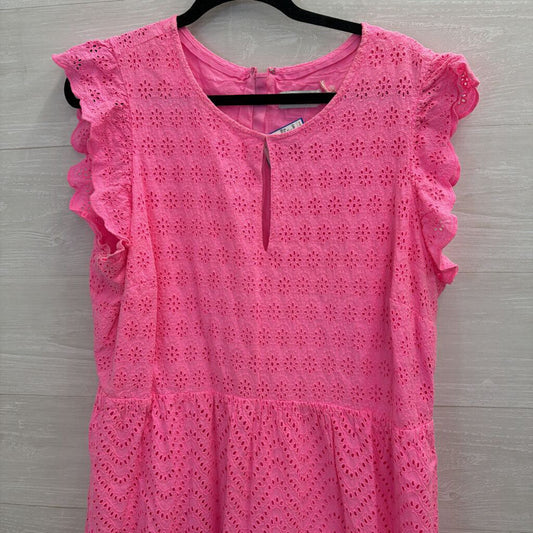 Vineyard Vines Bright Pink Eyelet Short Ruffle Sleeve Dress 18