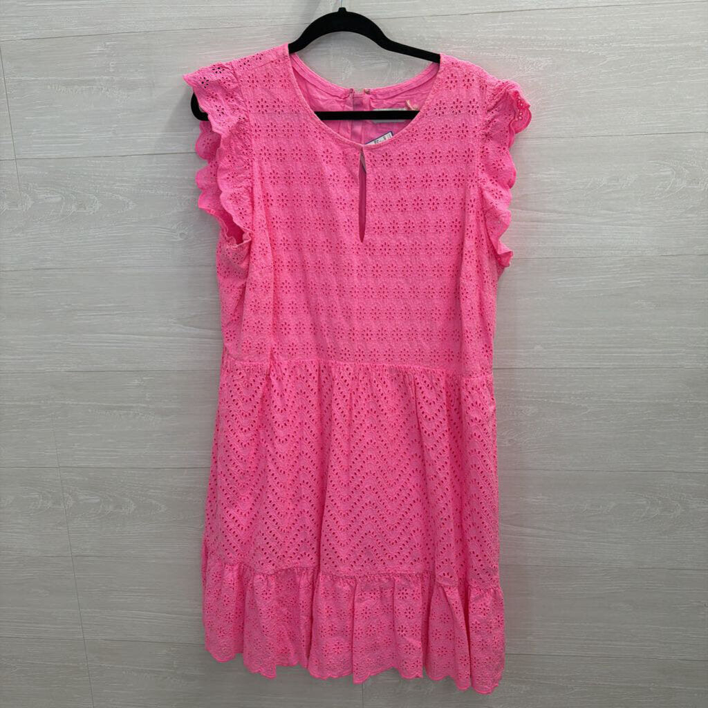 Vineyard Vines Bright Pink Eyelet Short Ruffle Sleeve Dress 18