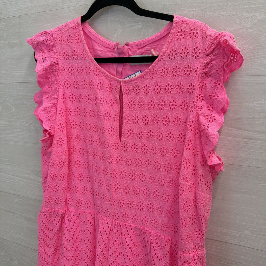Vineyard Vines Bright Pink Eyelet Short Ruffle Sleeve Dress 18