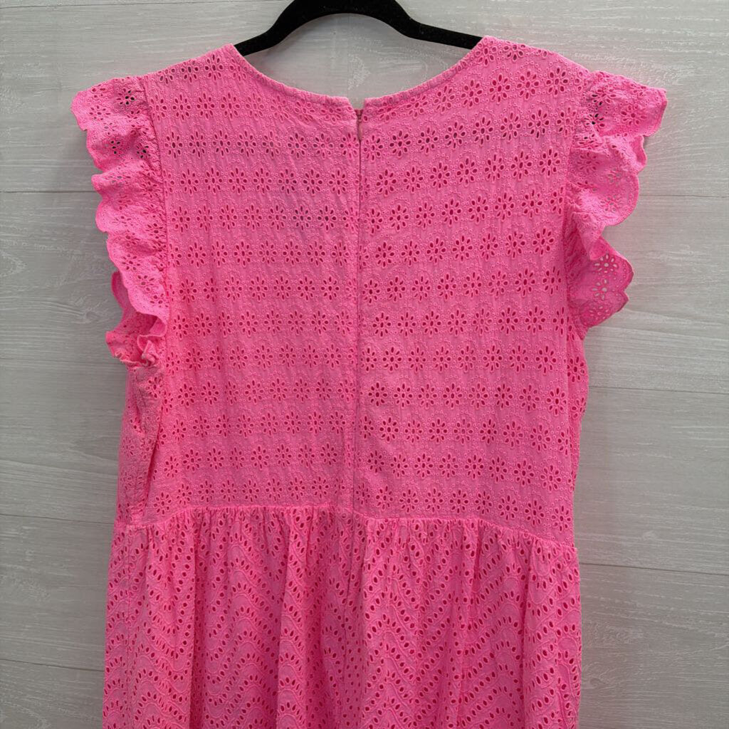 Vineyard Vines Bright Pink Eyelet Short Ruffle Sleeve Dress 18