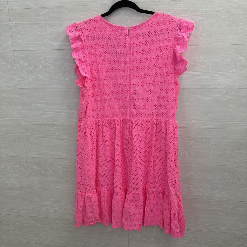 Vineyard Vines Bright Pink Eyelet Short Ruffle Sleeve Dress 18