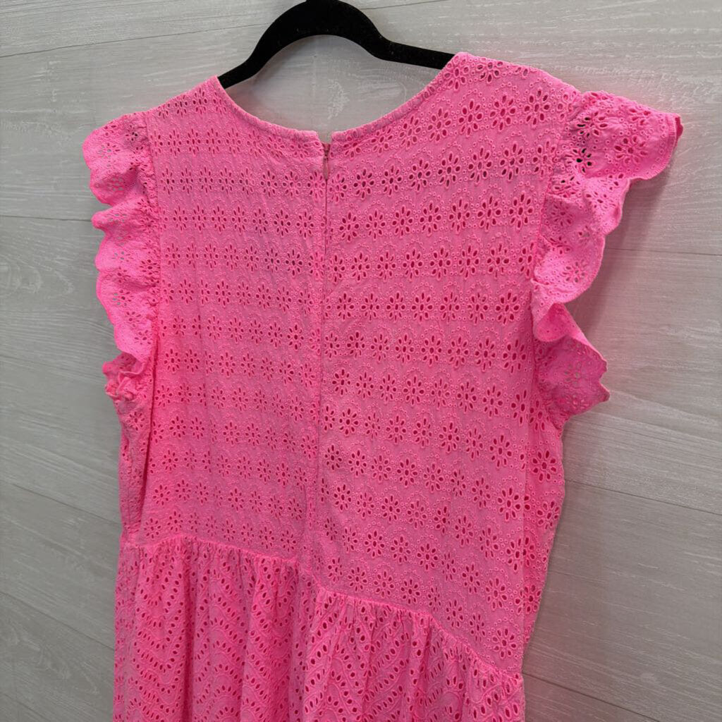 Vineyard Vines Bright Pink Eyelet Short Ruffle Sleeve Dress 18