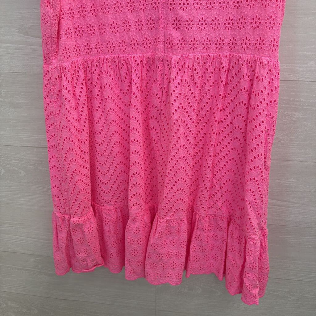 Vineyard Vines Bright Pink Eyelet Short Ruffle Sleeve Dress 18