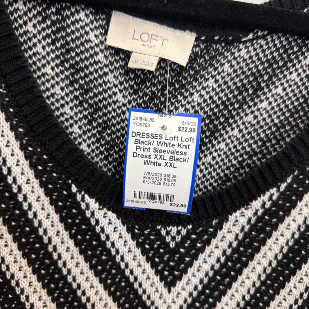 Loft Black/ White Knit Print Sleeveless Dress XXL