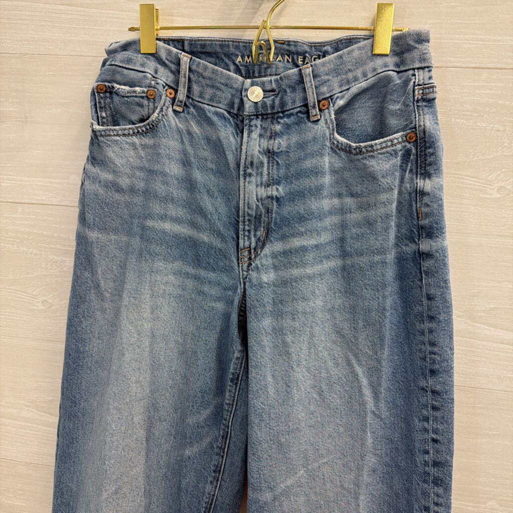 American Eagle Light Wash Curvy Super High Rise Baggy Straight Jeans 8