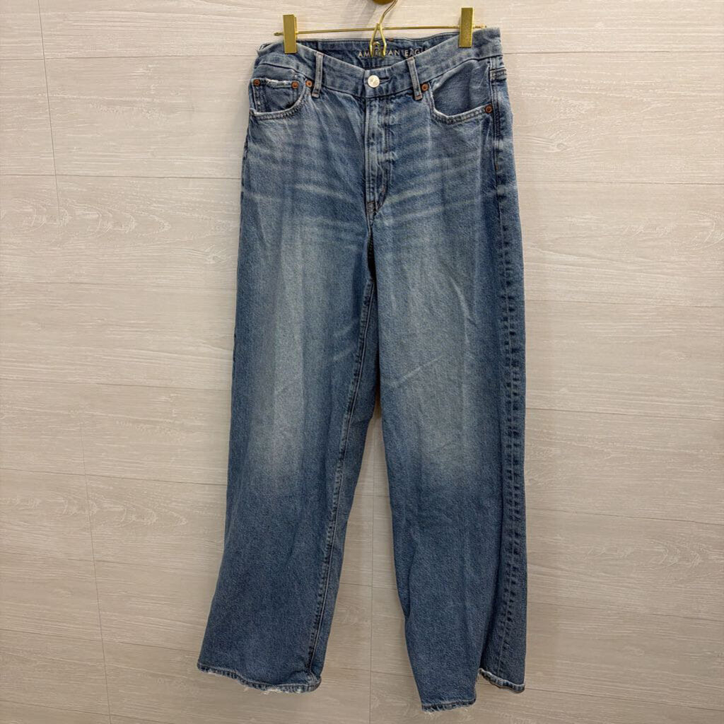 American Eagle Light Wash Curvy Super High Rise Baggy Straight Jeans 8