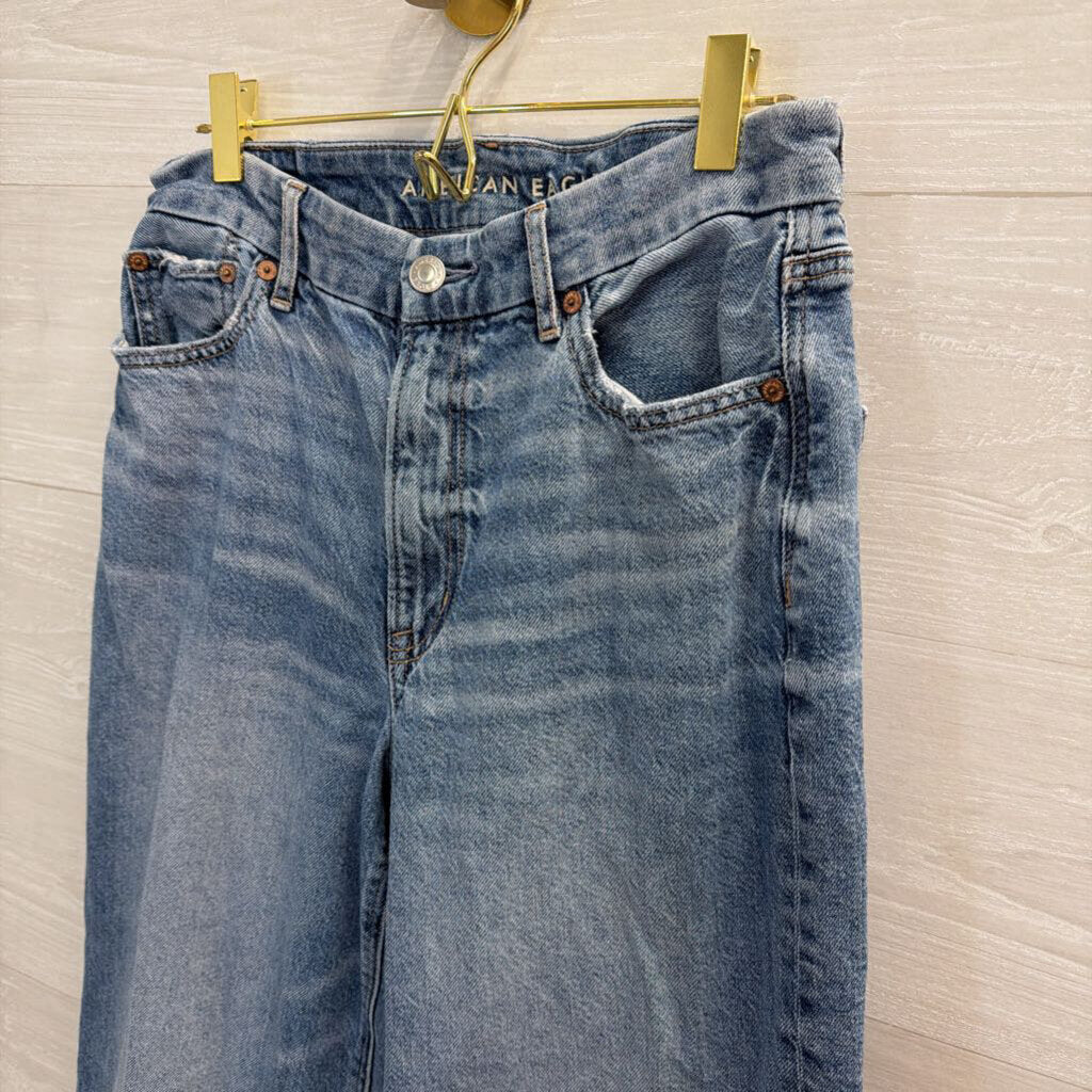 American Eagle Light Wash Curvy Super High Rise Baggy Straight Jeans 8