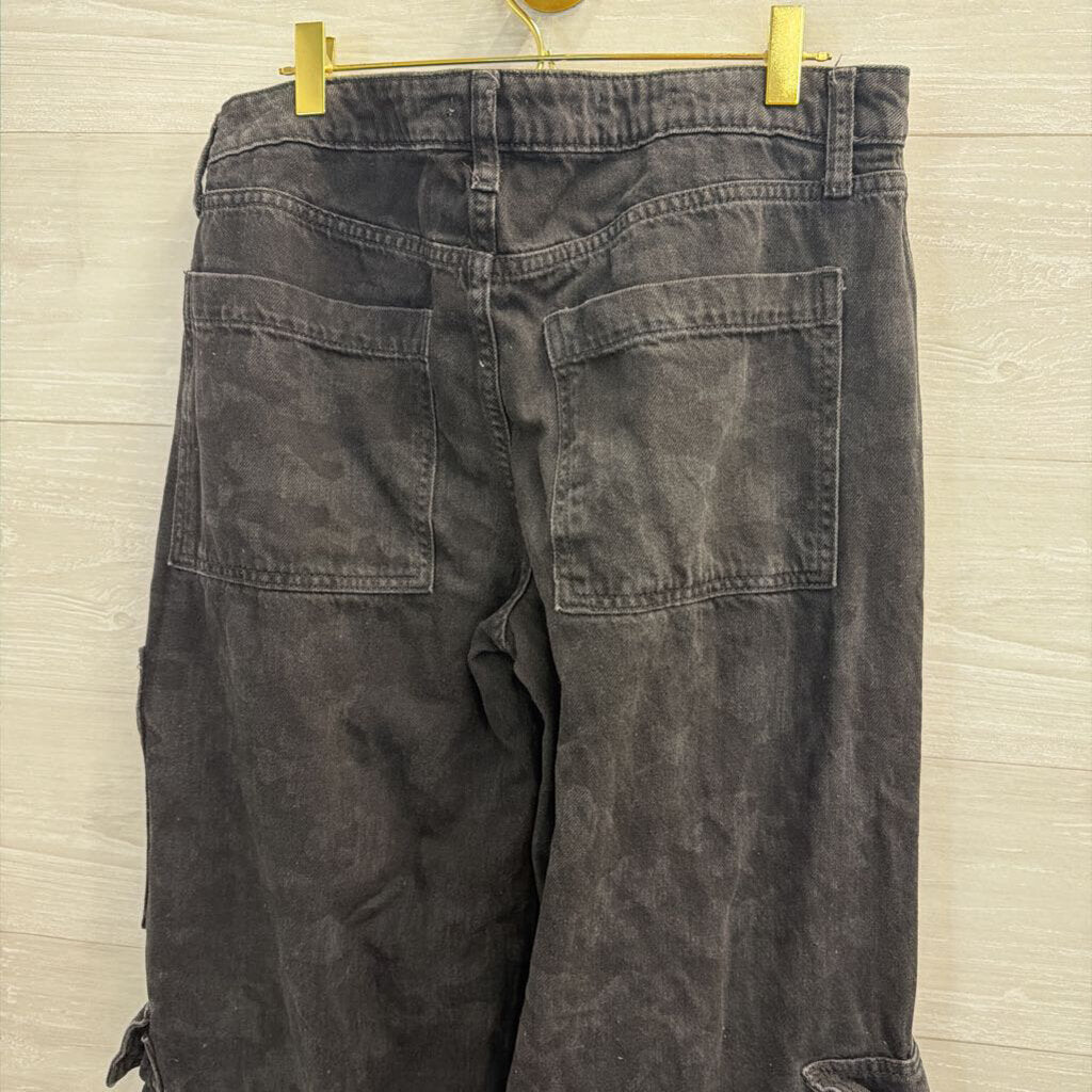 Black Denim Mid Rise Baggy Cargo Jeans 8