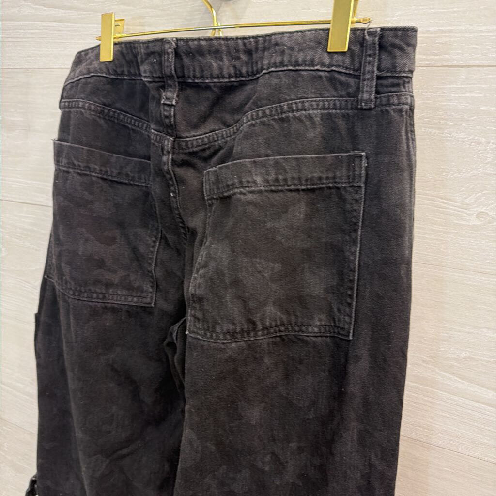Black Denim Mid Rise Baggy Cargo Jeans 8