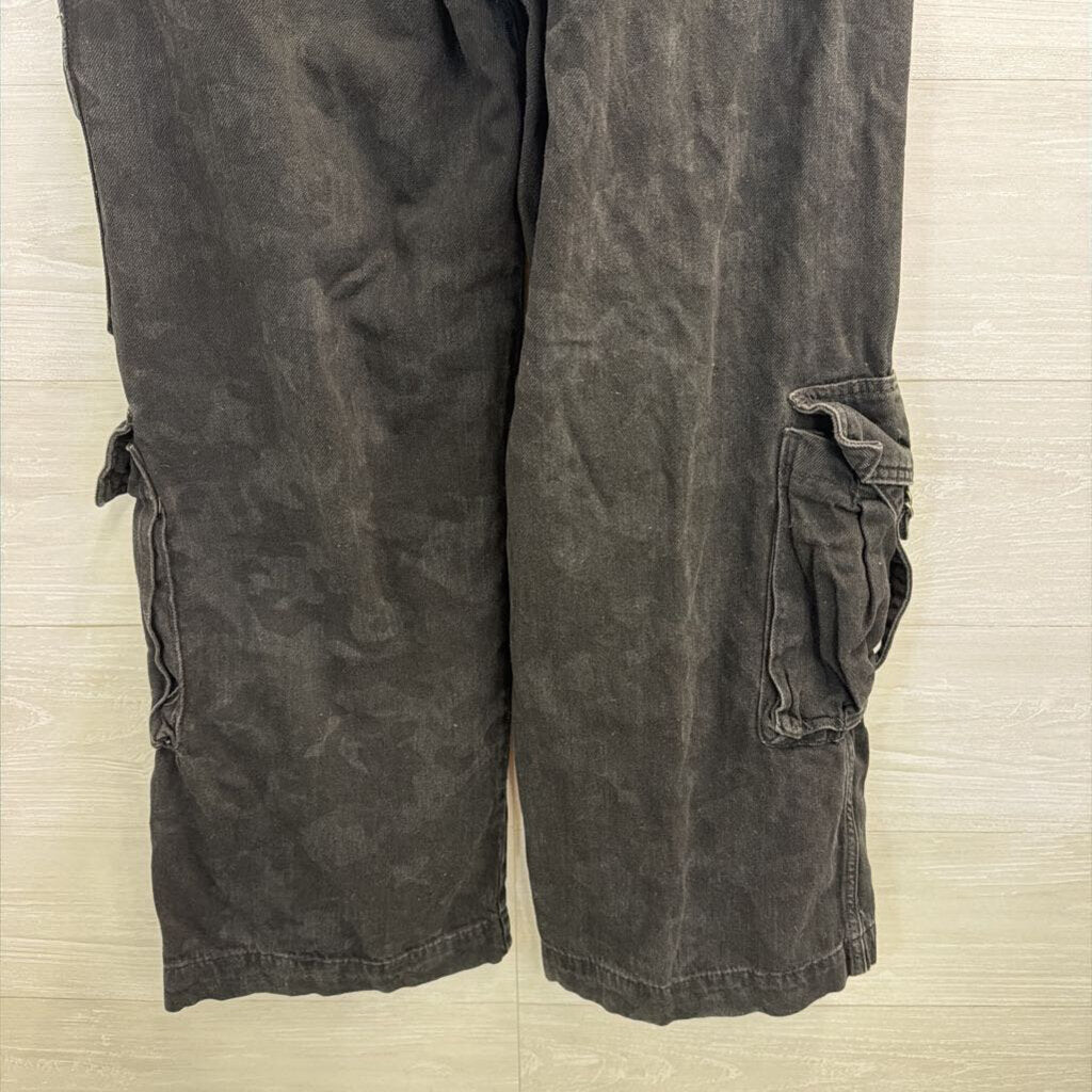 Black Denim Mid Rise Baggy Cargo Jeans 8