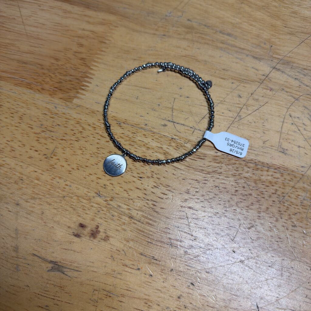 Silver Beaded Faith Charm Bracelet