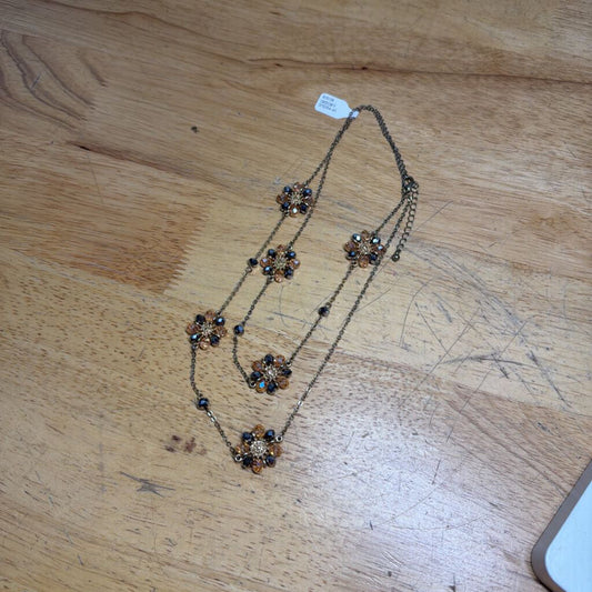 Long Gold Floral Beaded Necklace