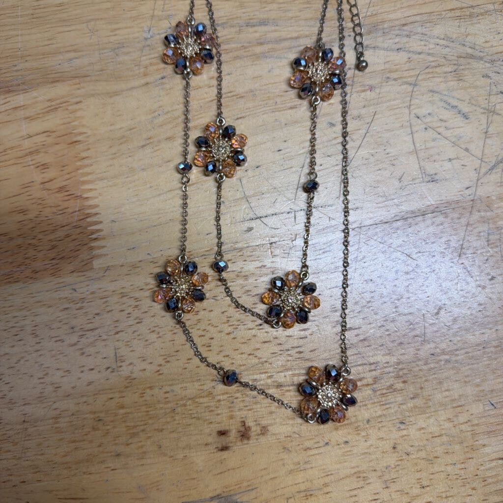 Long Gold Floral Beaded Necklace