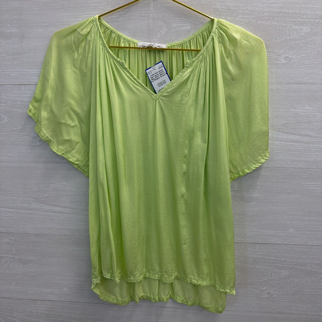 Red Haute Green Silky Short Sleeve Top Medium