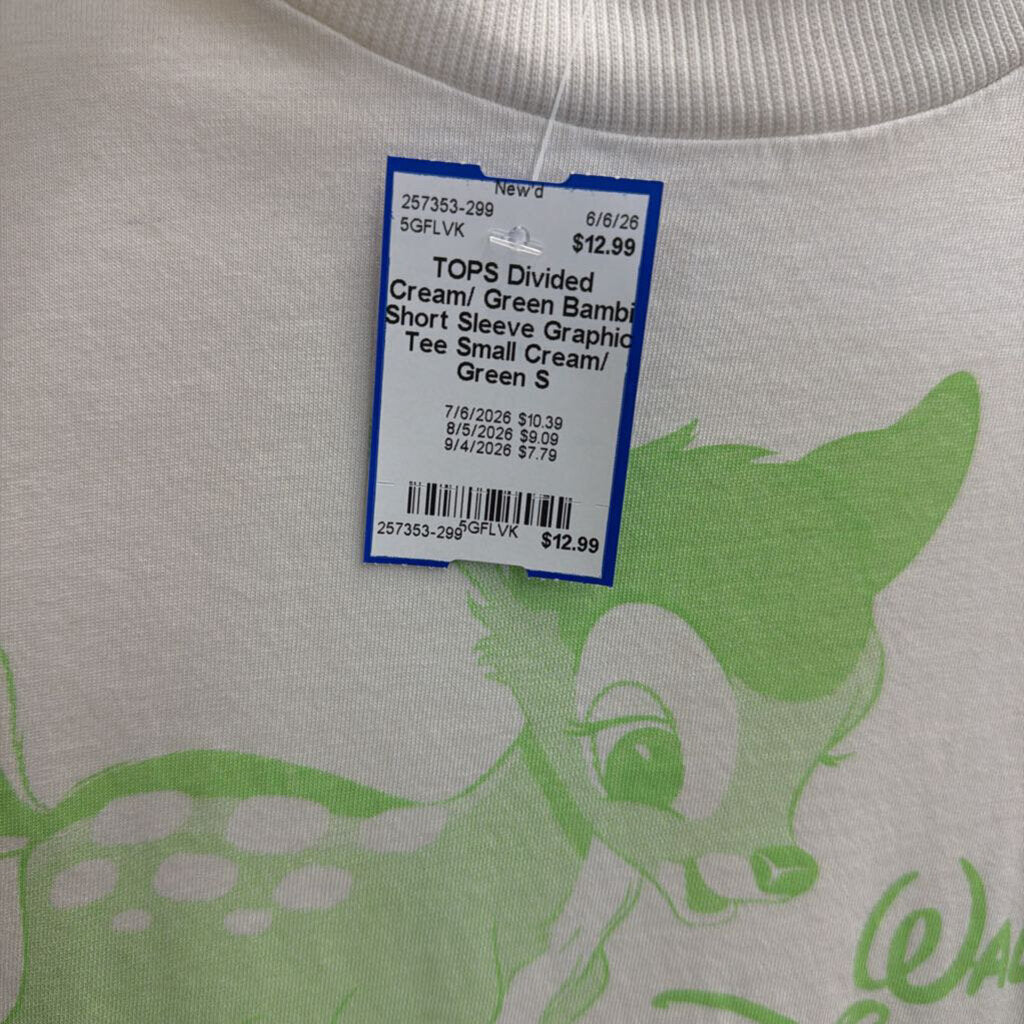 Cream/ Green Bambi Short Sleeve Graphic Tee Small