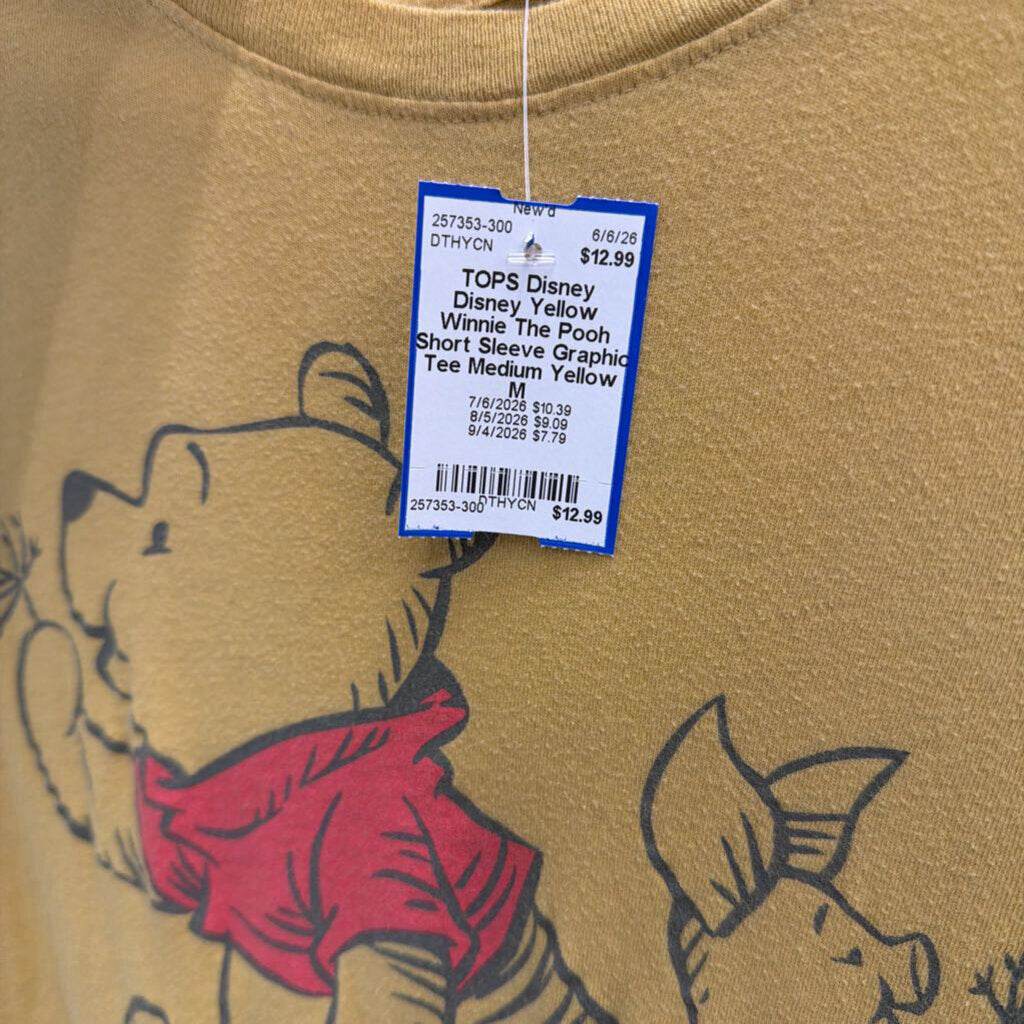 Disney Yellow Winnie The Pooh Short Sleeve Graphic Tee Medium