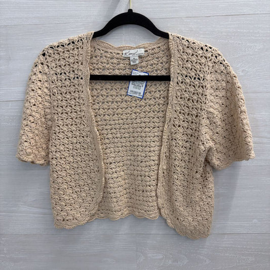 Kim Rogers Beige Crochet Knit Short Sleeve Cropped Open Front Top Medium