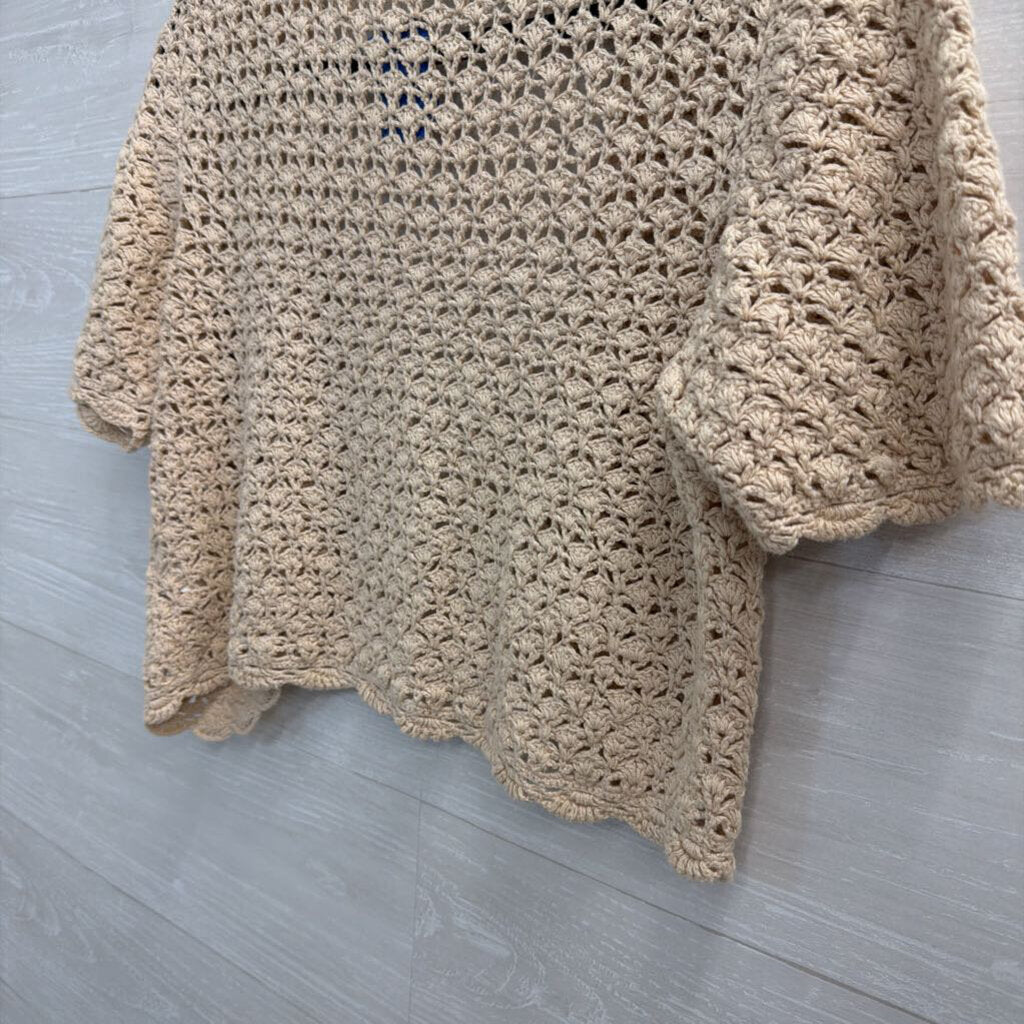 Kim Rogers Beige Crochet Knit Short Sleeve Cropped Open Front Top Medium